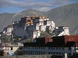 Tibet Lhasa 02 01 Potala Palace from Kyichu Hotel The religious and political heart of the Tibetan world, Lhasa (3650m) sits on the north bank of the Kyi Chu, surrounded by mountain ranges to the north and south. You know you�ve arrived in the traditional capital of Tibet when you see the red and white palaces of the Potala, home to the Dalai Lamas since the 17th century. Here is our view of the Potala Palace from the roof of the Kyichu Hotel in the early morning.